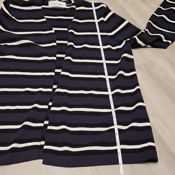 🛍Calvin Klein Black Grey and White Striped Open Front Cardigan Womens Size L - Picture 4 of 5